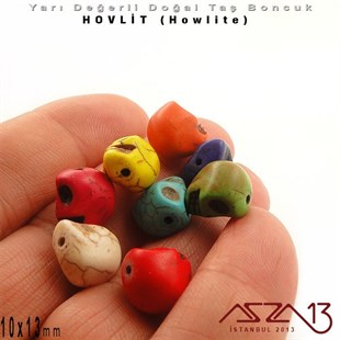 10x13 mm - Kurukafa - Düz Yüzey - Hovlit (Howlite) Boncuk / 2 Adet
