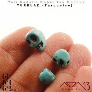 6x8 mm, 8x10 mm, 10x12 mm - Kurukafa - Düz Yüzey - Turkuaz (Turquoise) Boncuk / 6x8 mm 3 Adet,  8x10mm 2 Adet, 10x12 mm 1 Adet