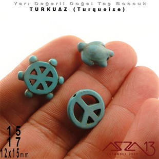 12x15 mm Kaplumbağa, 15 mm Özgürlük İşareti, 17 mm Gemi Dümeni - Düz Yüzey - Turkuaz (Turquoise) Boncuk / 3  Adet