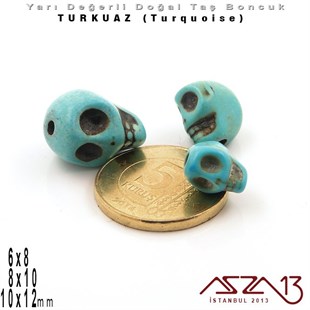 6x8 mm, 8x10 mm, 10x12 mm - Kurukafa - Düz Yüzey - Turkuaz (Turquoise) Boncuk / 6x8 mm 3 Adet,  8x10mm 2 Adet, 10x12 mm 1 Adet