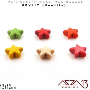 12x12 mm - Yıldız - Düz Yüzey - Hovlit (Howlite) Boncuk / 3 Adet