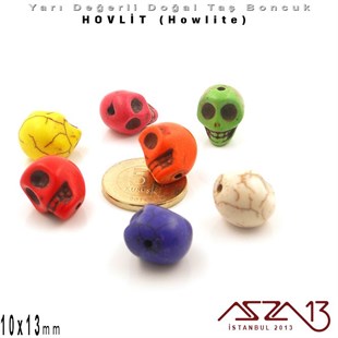 10x13 mm - Kurukafa - Düz Yüzey - Hovlit (Howlite) Boncuk / 2 Adet