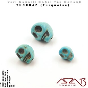 6x8 mm, 8x10 mm, 10x12 mm - Kurukafa - Düz Yüzey - Turkuaz (Turquoise) Boncuk / 6x8 mm 3 Adet,  8x10mm 2 Adet, 10x12 mm 1 Adet