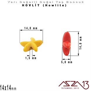 14x14 mm - Deniz Yıldızı - Düz Yüzey - Hovlit (Howlite) Boncuk / 3 Adet