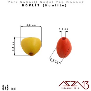 8x8mm - Kalp - Düz Yüzey - Hovlit (Howlite) Boncuk / 3 Adet