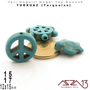 12x15 mm Kaplumbağa, 15 mm Özgürlük İşareti, 17 mm Gemi Dümeni - Düz Yüzey - Turkuaz (Turquoise) Boncuk / 3  Adet