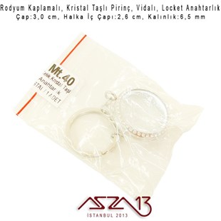 30 mm Yuvarlak, Rodyum, Kristal Taşlı Vidalı Loket Anahtarlık