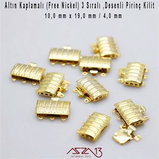 Altın Kaplamalı-1,0x1,9 cm-Desenli 3 Sıralı Kilit / 1 Adet