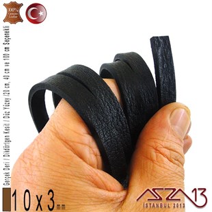 Gerçek Deri - 10x3 mm - Siyah - Düz Yüzey - Dikdörtgen Kesit Kordon / 20 cm - 40 cm - 100 cm