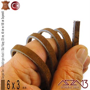 Gerçek Deri - 6x3 mm - Antik Kahve - Düz Yüzey - Dikdörtgen Kesit Kordon / 20 cm - 40 cm - 100 cm
