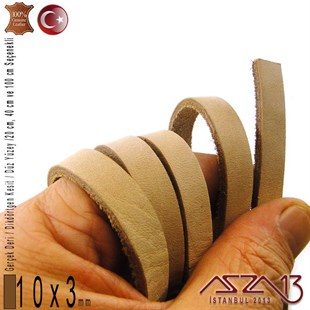 Gerçek Deri - 10x3 mm - Açık Tan - Düz Yüzey - Dikdörtgen Kesit Kordon / 20 cm - 40 cm - 100 cm