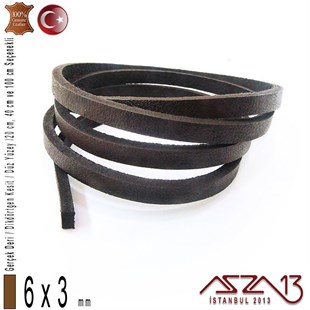 Gerçek Deri - 6x3 mm - Koyu Kahve - Düz Yüzey - Dikdörtgen Kesit Kordon / 20 cm - 40 cm - 100 cm