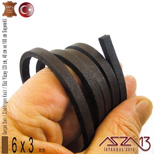 Gerçek Deri - 6x3 mm - Koyu Kahve - Düz Yüzey - Dikdörtgen Kesit Kordon / 20 cm - 40 cm - 100 cm