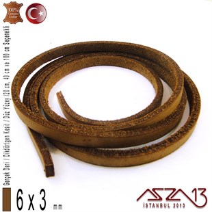 Gerçek Deri - 6x3 mm - Koyu Tan - Düz Yüzey - Dikdörtgen Kesit Kordon / 20 cm - 40 cm - 100 cm