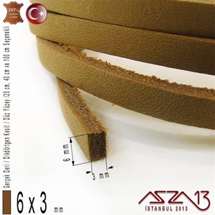 Gerçek Deri - 6x3 mm - Açık Tan - Düz Yüzey - Dikdörtgen Kesit Kordon / 20 cm - 40 cm - 100 cm