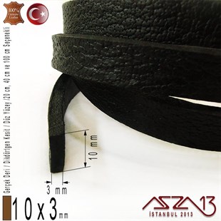 Gerçek Deri - 10x3 mm - Siyah - Düz Yüzey - Dikdörtgen Kesit Kordon / 20 cm - 40 cm - 100 cm