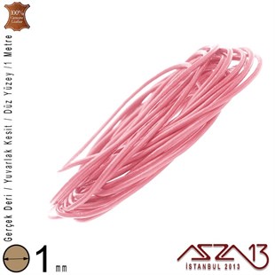 Gerçek Deri - 1 mm - Pembe - Düz Yüzey - Yuvarlak Kesit - Kordon / 1 Metre