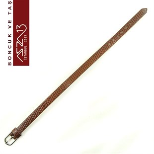 Gerçek Deri 1,5x8 mm / 22,5 cm Kahverengi Klipsli Bileklik Kayışı