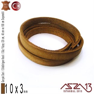Gerçek Deri - 10x3 mm - Koyu Tan - Düz Yüzey - Dikdörtgen Kesit Kordon / 20 cm - 40 cm - 100 cm