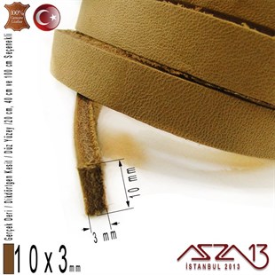 Gerçek Deri - 10x3 mm - Açık Tan - Düz Yüzey - Dikdörtgen Kesit Kordon / 20 cm - 40 cm - 100 cm