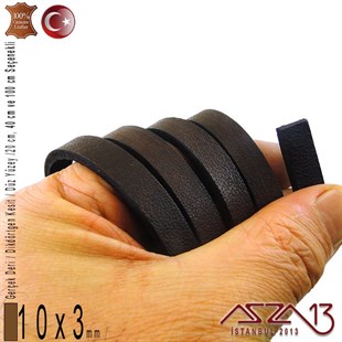 Gerçek Deri - 10x3 mm - Koyu Kahve - Düz Yüzey - Dikdörtgen Kesit Kordon / 20 cm - 40 cm - 100 cm