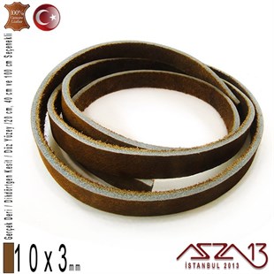 Gerçek Deri - 10x3 mm - Antik Kahve - Düz Yüzey - Dikdörtgen Kesit Kordon / 20 cm - 40 cm - 100 cm