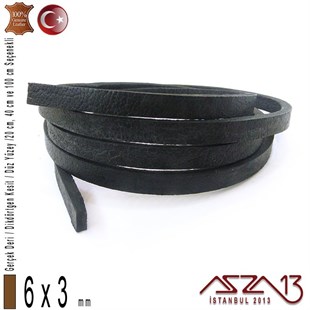 Gerçek Deri - 6x3 mm - Siyah - Düz Yüzey - Dikdörtgen Kesit Kordon / 20 cm - 40 cm - 100 cm