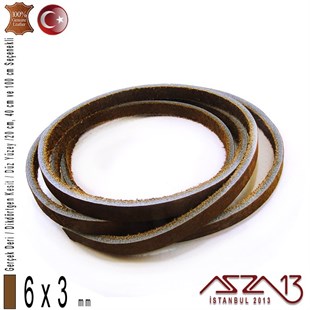 Gerçek Deri - 6x3 mm - Antik Kahve - Düz Yüzey - Dikdörtgen Kesit Kordon / 20 cm - 40 cm - 100 cm