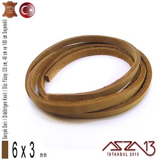 Gerçek Deri - 6x3 mm - Açık Tan - Düz Yüzey - Dikdörtgen Kesit Kordon / 20 cm - 40 cm - 100 cm