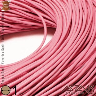 Gerçek Deri - 1 mm - Pembe - Düz Yüzey - Yuvarlak Kesit - Kordon / 1 Metre