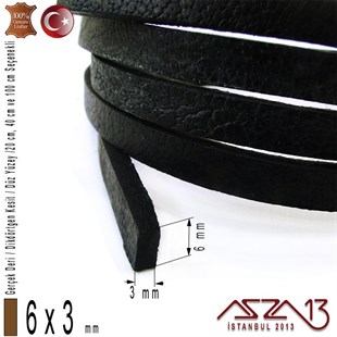 Gerçek Deri - 6x3 mm - Siyah - Düz Yüzey - Dikdörtgen Kesit Kordon / 20 cm - 40 cm - 100 cm