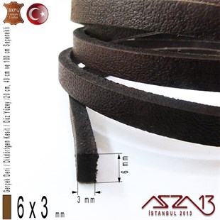 Gerçek Deri - 6x3 mm - Koyu Kahve - Düz Yüzey - Dikdörtgen Kesit Kordon / 20 cm - 40 cm - 100 cm