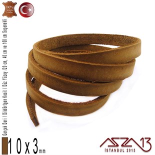 Gerçek Deri - 10x3 mm - Koyu Tan - Düz Yüzey - Dikdörtgen Kesit Kordon / 20 cm - 40 cm - 100 cm
