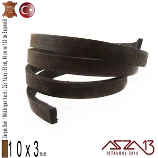 Gerçek Deri - 10x3 mm - Koyu Kahve - Düz Yüzey - Dikdörtgen Kesit Kordon / 20 cm - 40 cm - 100 cm
