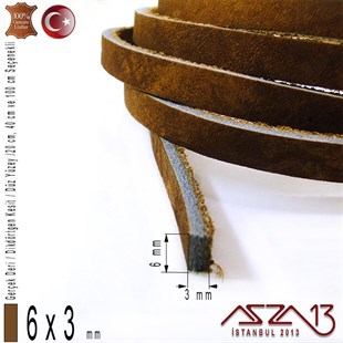 Gerçek Deri - 6x3 mm - Antik Kahve - Düz Yüzey - Dikdörtgen Kesit Kordon / 20 cm - 40 cm - 100 cm