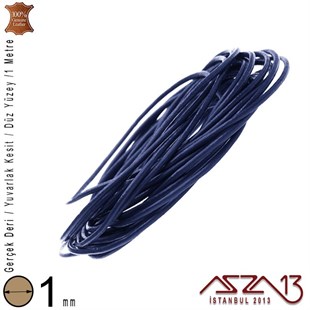 Gerçek Deri - 1 mm - Royal Mavi - Düz Yüzey - Yuvarlak Kesit - Kordon / 1 Metre