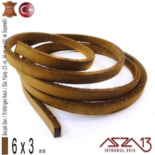 Gerçek Deri - 6x3 mm - Koyu Tan - Düz Yüzey - Dikdörtgen Kesit Kordon / 20 cm - 40 cm - 100 cm