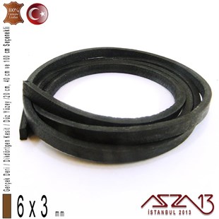 Gerçek Deri - 6x3 mm - Siyah - Düz Yüzey - Dikdörtgen Kesit Kordon / 20 cm - 40 cm - 100 cm