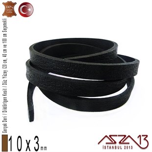 Gerçek Deri - 10x3 mm - Siyah - Düz Yüzey - Dikdörtgen Kesit Kordon / 20 cm - 40 cm - 100 cm