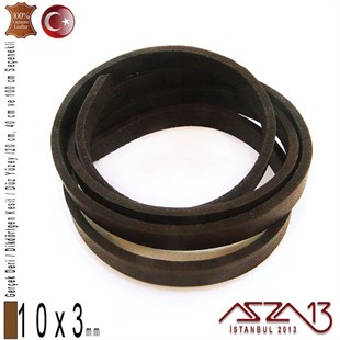 Gerçek Deri - 10x3 mm - Koyu Kahve - Düz Yüzey - Dikdörtgen Kesit Kordon / 20 cm - 40 cm - 100 cm