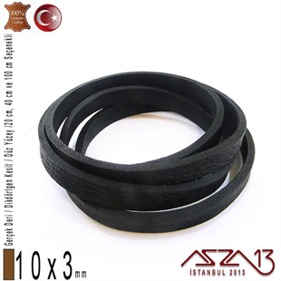 Gerçek Deri - 10x3 mm - Siyah - Düz Yüzey - Dikdörtgen Kesit Kordon / 20 cm - 40 cm - 100 cm
