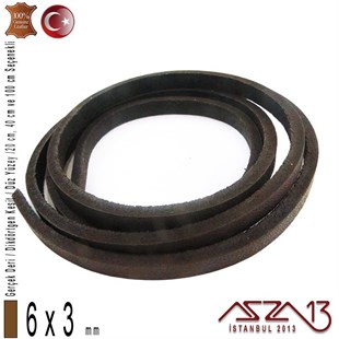 Gerçek Deri - 6x3 mm - Koyu Kahve - Düz Yüzey - Dikdörtgen Kesit Kordon / 20 cm - 40 cm - 100 cm