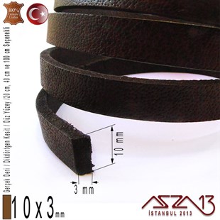 Gerçek Deri - 10x3 mm - Koyu Kahve - Düz Yüzey - Dikdörtgen Kesit Kordon / 20 cm - 40 cm - 100 cm