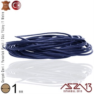 Gerçek Deri - 1 mm - Royal Mavi - Düz Yüzey - Yuvarlak Kesit - Kordon / 1 Metre