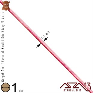 Gerçek Deri - 1 mm - Pembe - Düz Yüzey - Yuvarlak Kesit - Kordon / 1 Metre