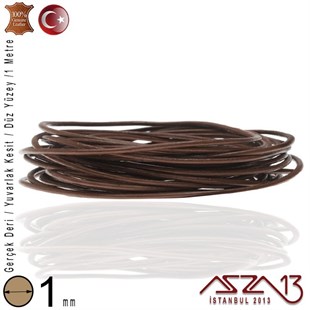 Gerçek Deri - 1 mm - Kahverengi - Düz Yüzey - Yuvarlak Kesit - Kordon / 1 Metre