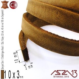 Gerçek Deri - 10x3 mm - Koyu Tan - Düz Yüzey - Dikdörtgen Kesit Kordon / 20 cm - 40 cm - 100 cm