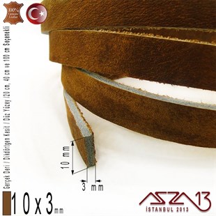 Gerçek Deri - 10x3 mm - Antik Kahve - Düz Yüzey - Dikdörtgen Kesit Kordon / 20 cm - 40 cm - 100 cm