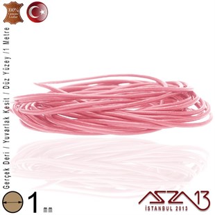 Gerçek Deri - 1 mm - Pembe - Düz Yüzey - Yuvarlak Kesit - Kordon / 1 Metre