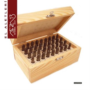 Ahşap Kutulu Metal Damga 3 mm Gotik Büyük Harf ve Rakam Seti